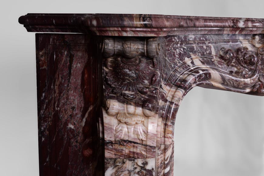 Exceptional antique Louis XV style fireplace in Fleur de Pêcher marble with large palmette-5