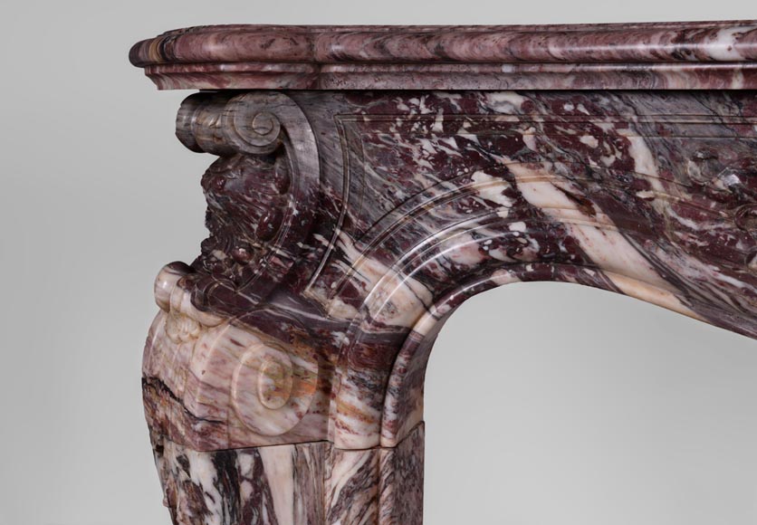 Exceptional antique Louis XV style fireplace in Fleur de Pêcher marble with large palmette-6