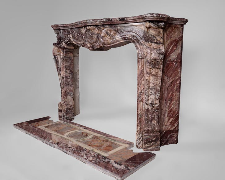 Exceptional antique Louis XV style fireplace in Fleur de Pêcher marble with large palmette-8