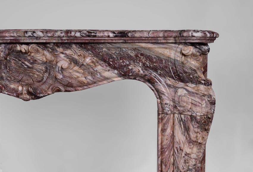 Exceptional antique Louis XV style fireplace in Fleur de Pêcher marble with large palmette-9