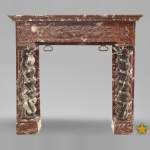 Antique Napoleon III style fireplace with salomonic columns made of Red Marble and Black Marquina Marble