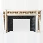 Beautiful Louis XVI style fireplace in white Carrara marble with bronze ornaments