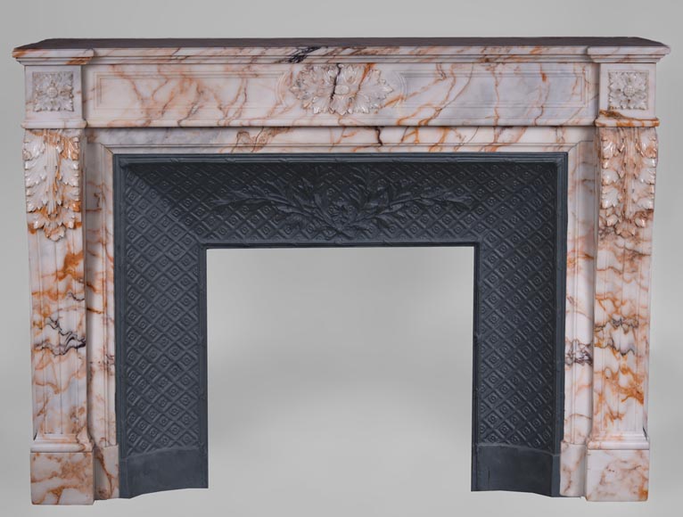 Beautiful antique Louis XVI style mantel in Orange veined marble