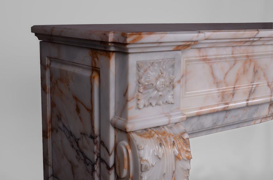 Beautiful antique Louis XVI style mantel in Orange veined marble