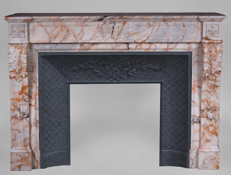 Beautiful antique Louis XVI style mantel in Orange veined marble in Skyros marble-0