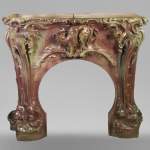 Rare Art Nouveau ceramic fireplace with cat