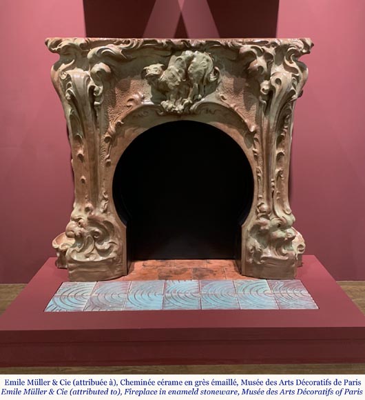 Rare Art Nouveau ceramic fireplace with cat-1