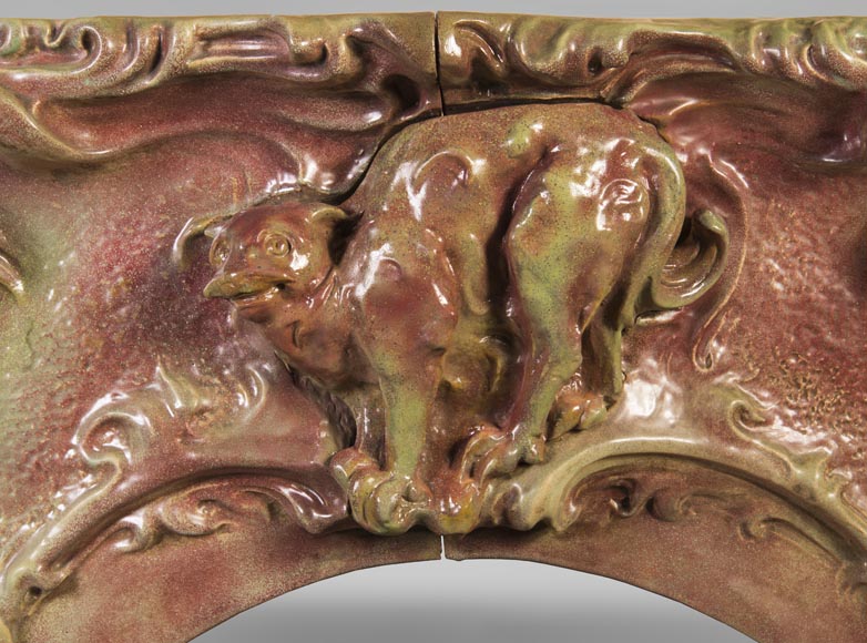 Rare Art Nouveau ceramic fireplace with cat-4
