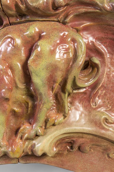 Rare Art Nouveau ceramic fireplace with cat-5