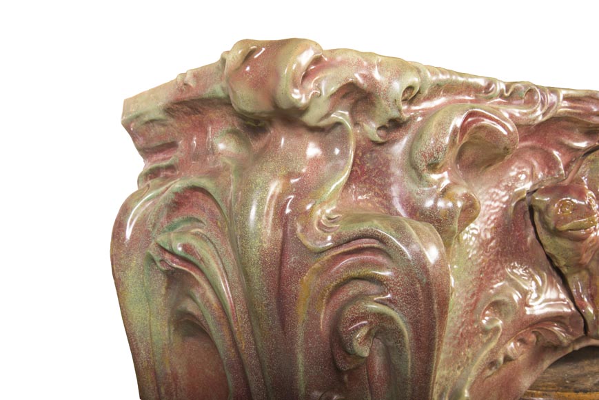 Rare Art Nouveau ceramic fireplace with cat-8