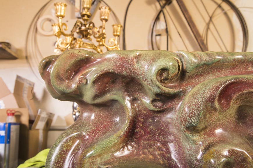 Rare Art Nouveau ceramic fireplace with cat-9