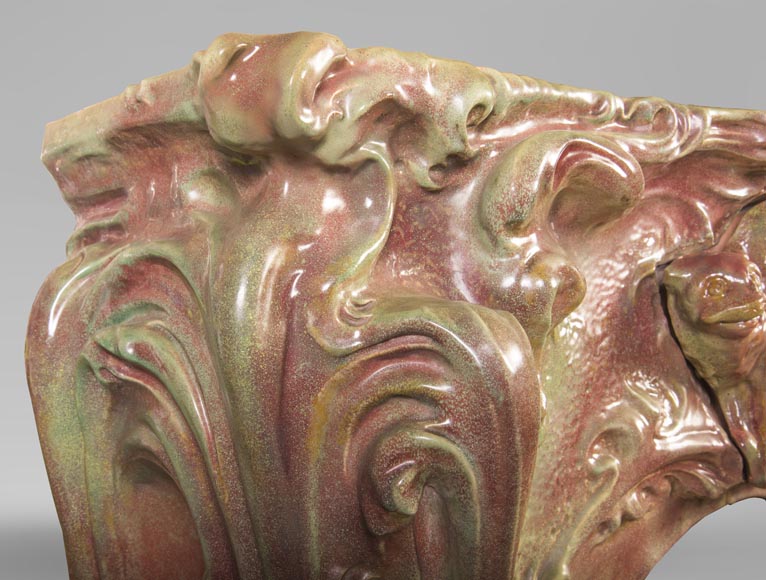 Rare Art Nouveau ceramic fireplace with cat-10