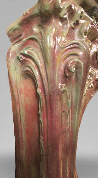 Rare Art Nouveau ceramic fireplace with cat-11