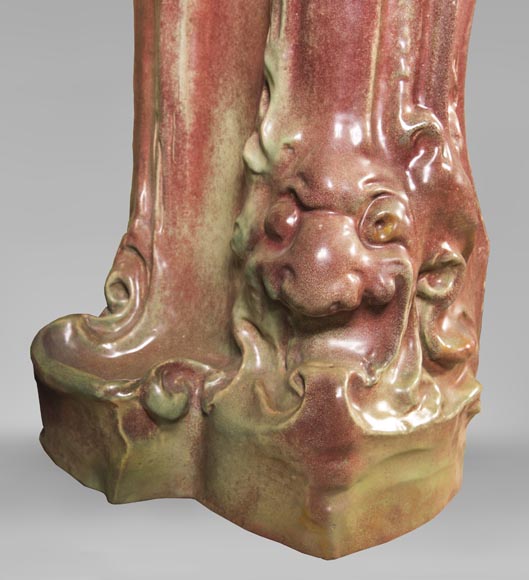 Rare Art Nouveau ceramic fireplace with cat-13