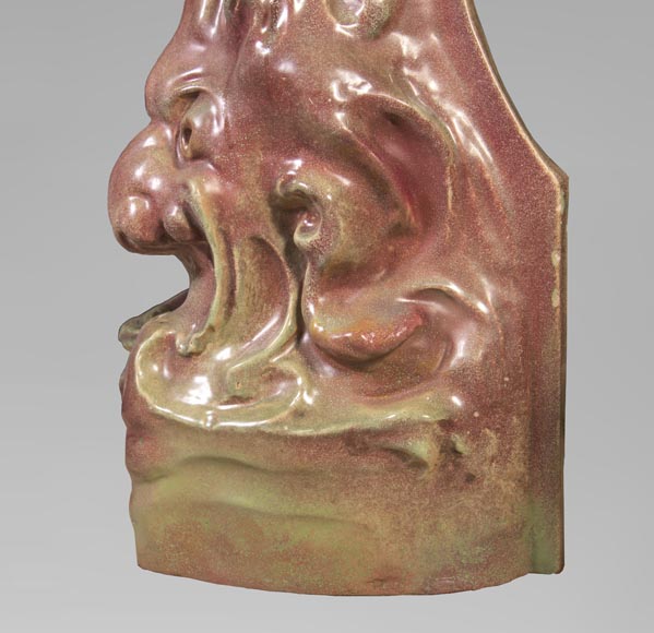 Rare Art Nouveau ceramic fireplace with cat-14