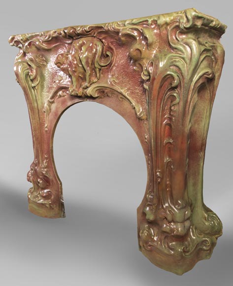 Rare Art Nouveau ceramic fireplace with cat-15