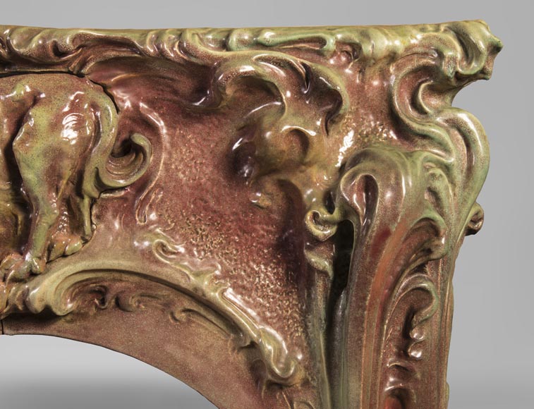 Rare Art Nouveau ceramic fireplace with cat-16