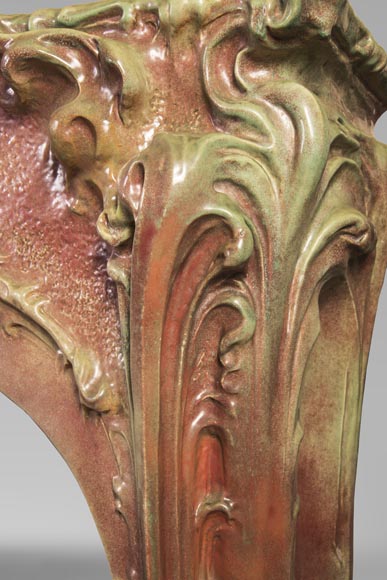 Rare Art Nouveau ceramic fireplace with cat-17
