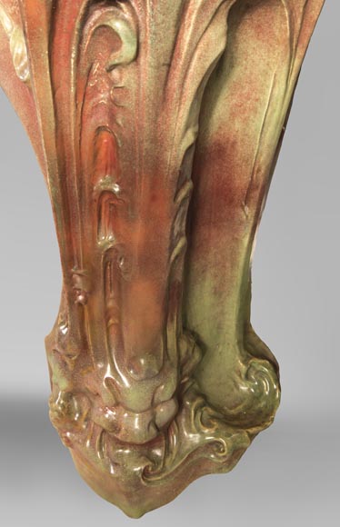 Rare Art Nouveau ceramic fireplace with cat-18