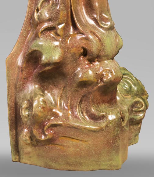 Rare Art Nouveau ceramic fireplace with cat-19