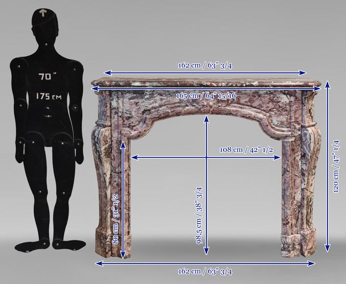 フランス ルイ15世高浮彫 メダル レプリカ彫刻 アンティーク風 ヴィンテージ Fleur de Pécher pink marble Louis XV mantel - Marble