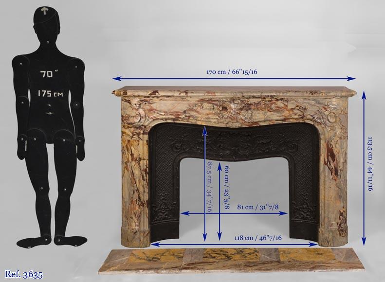 Exceptional antique Regence style fireplace in Sarrancolin Fantastico marble decorated with windings and acanthus leaves-12