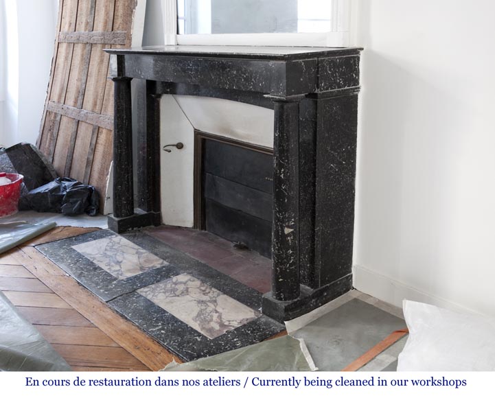 Antique Empire style fireplace made out of Noir moucheté marble with detached columns-5