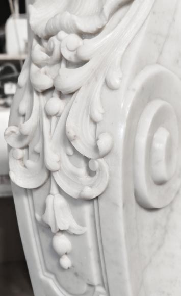 Louis XV style fireplace in Carrara marble, richly decorated with shells and flowers-8