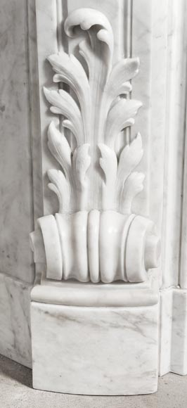 Louis XV style fireplace in Carrara marble, richly decorated with shells and flowers-9