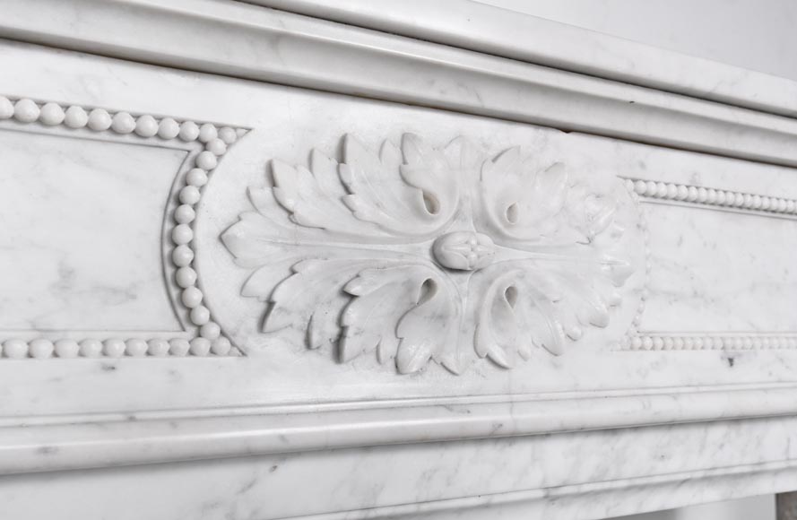 Louis XVI style fireplace in Carrara marble, decorated with acanthus leaves-2