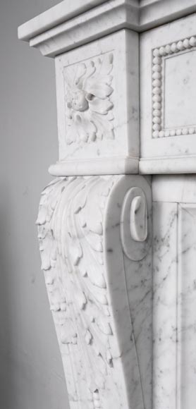 Louis XVI style fireplace in Carrara marble, decorated with acanthus leaves-5