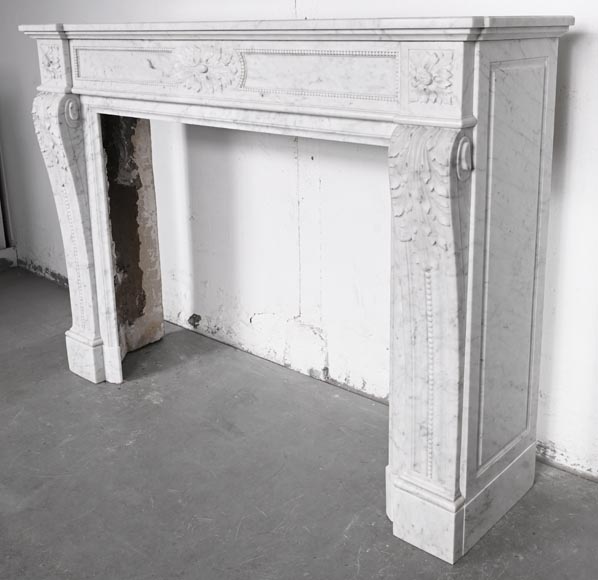 Louis XVI style fireplace in Carrara marble, decorated with acanthus leaves-7