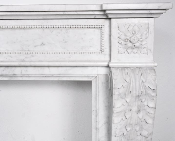 Louis XVI style fireplace in Carrara marble, decorated with acanthus leaves-8