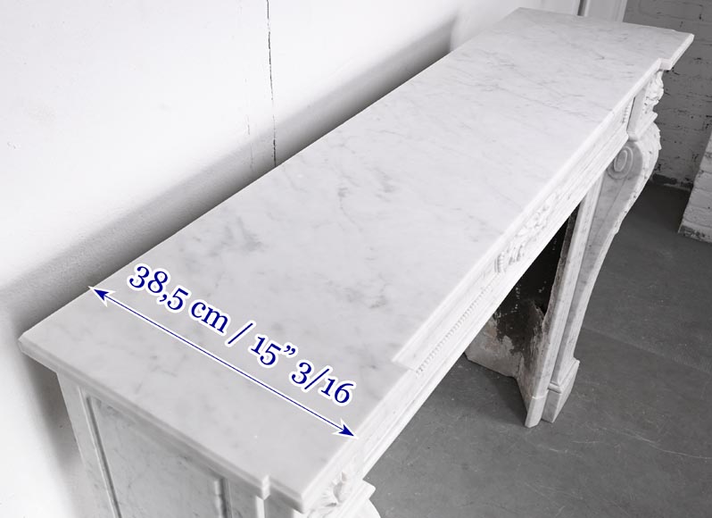 Louis XVI style fireplace in Carrara marble, decorated with acanthus leaves-10