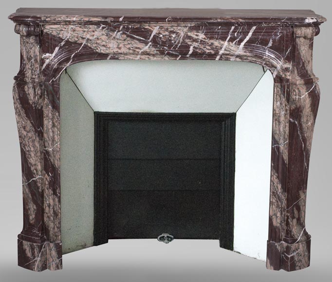 An antique Louis Xv style fireplace, Pompadour model, made out of Campan rubané marble-0