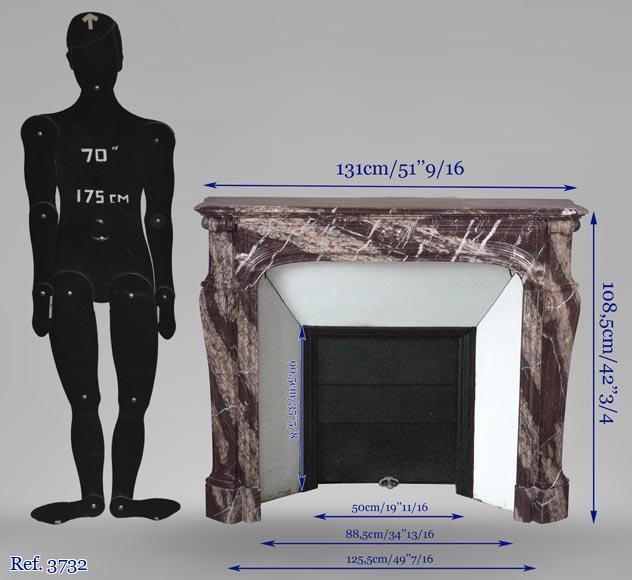 An antique Louis Xv style fireplace, Pompadour model, made out of Campan rubané marble-10