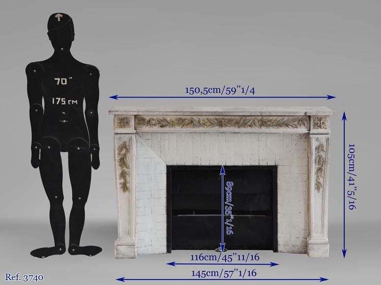 An antique Louis XVI style fireplace, made out of stone, with foliated decoration-10