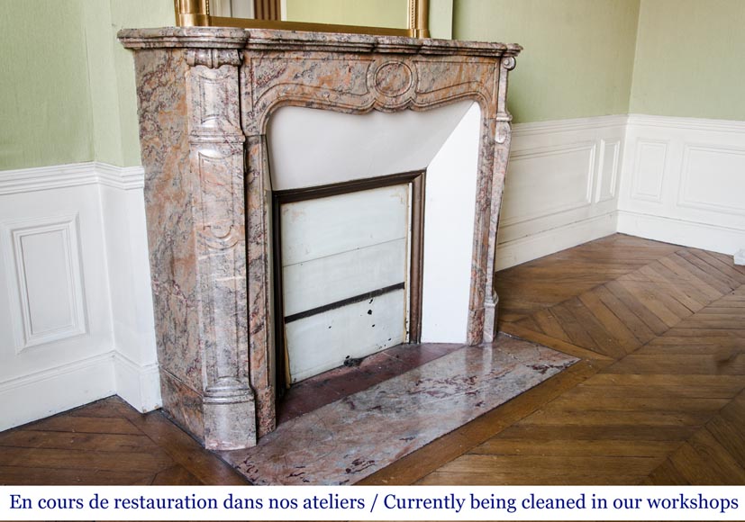 An antique Louis XV style fireplace, Pompadour model, made out of Enjugerais marble-2