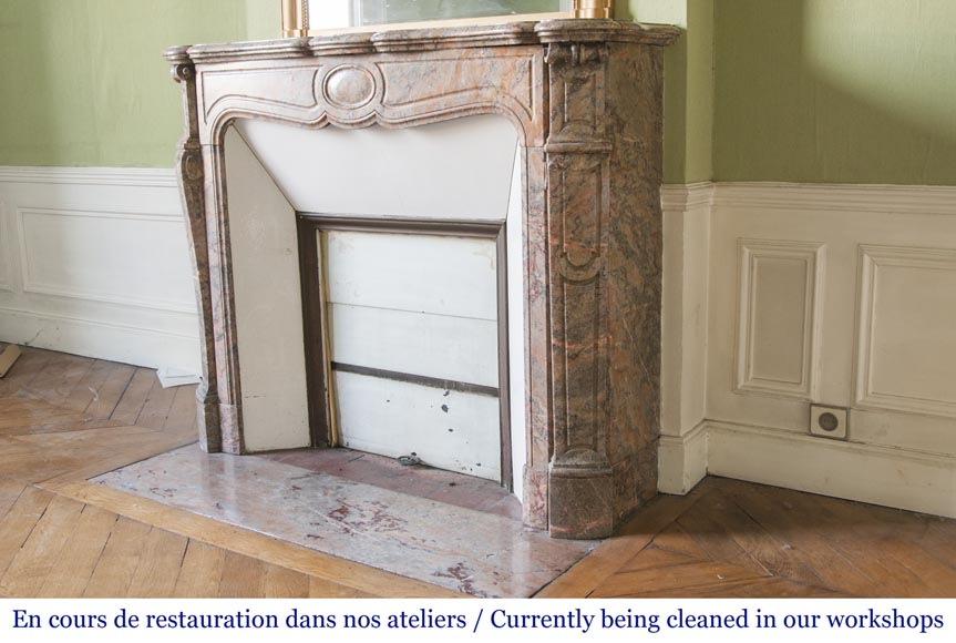 An antique Louis XV style fireplace, Pompadour model, made out of Enjugerais marble-5