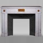Antique Napoleon III style fireplace in Carrara marble and gilded bronze ornaments