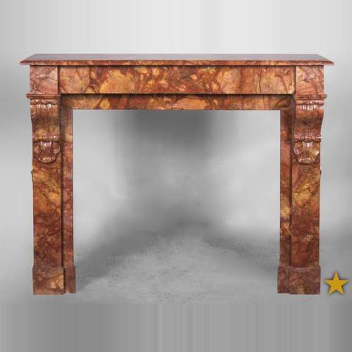 An antique Napoléon III style fireplace, made out of Breche Sanguine marble, with 