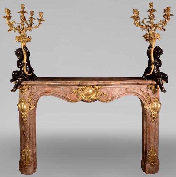 Alfred Emmanuel Beurdeley,Exceptional mantel made in Sarrancolin marble and gilt bronze for Cornelius II Vanderbilt, 1893-0