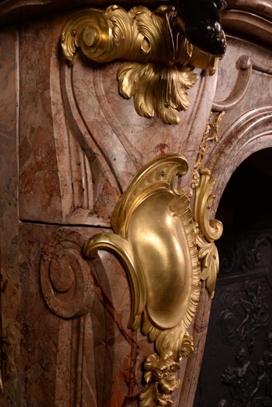 Alfred Emmanuel Beurdeley,Exceptional mantel made in Sarrancolin marble and gilt bronze for Cornelius II Vanderbilt, 1893-9