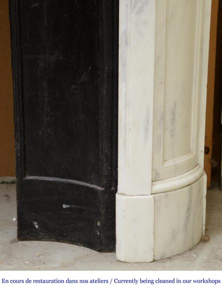 An antique Louis XVI style fireplace made out of Carrara marble with gilded bronze ornaments-7