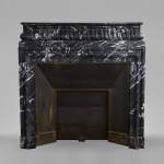 Antique Louis XIV style Black Marquina marble mantel with acroterion