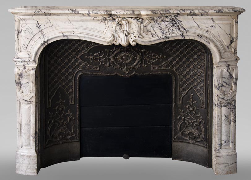 Antique Louis XV style fireplace in Breche de Serravezza marble-0