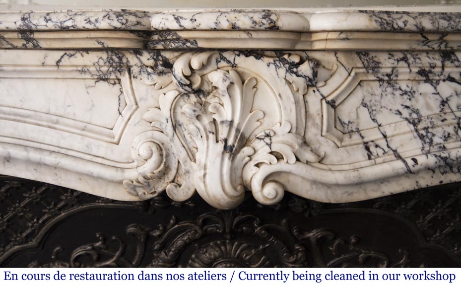 Antique Louis XV style fireplace in Breche de Serravezza marble-1