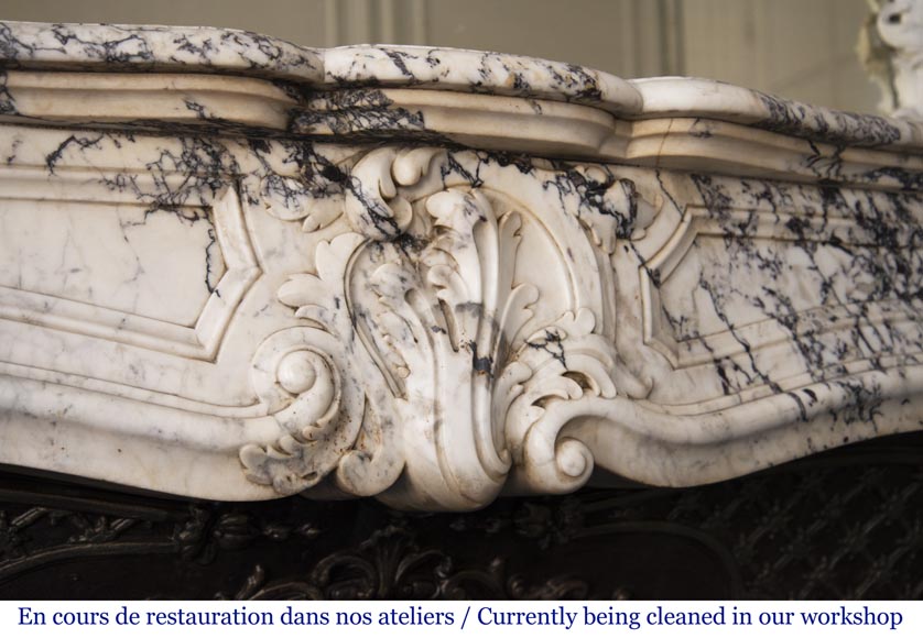 Antique Louis XV style fireplace in Breche de Serravezza marble-2