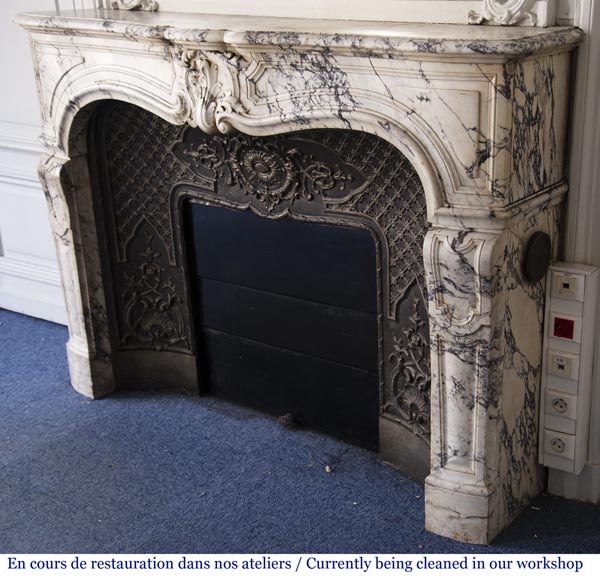Antique Louis XV style fireplace in Breche de Serravezza marble-8