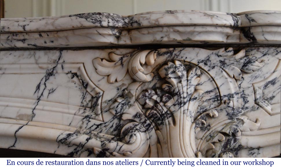 Beautiful Louis XV style mantel with small leaves in Sarravenza marble-2